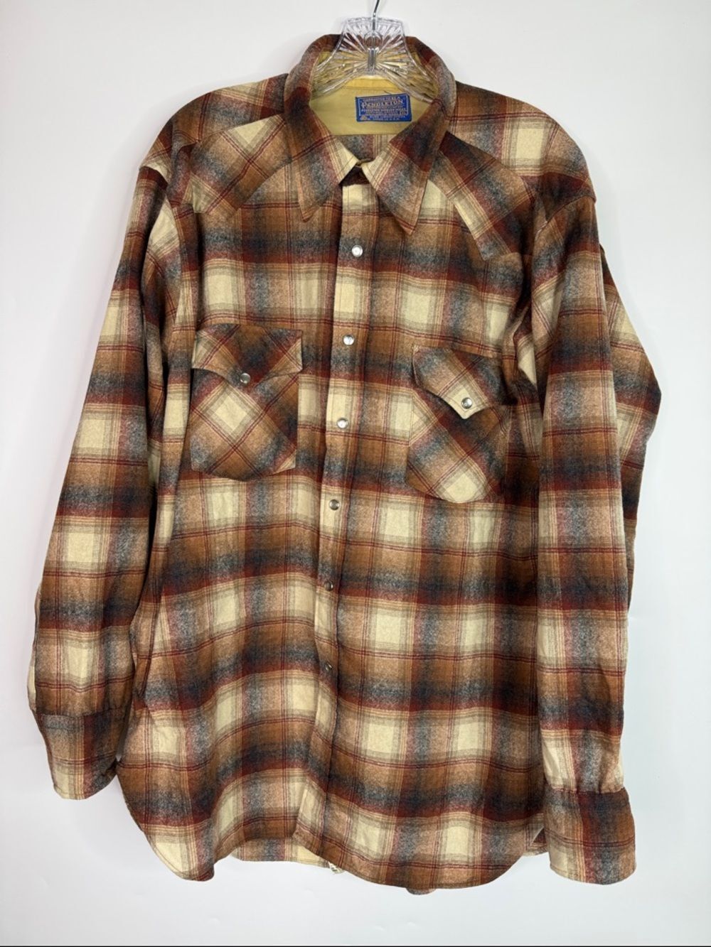 Vintage Pendleton High Grade Western Wear Brown Cream Button Up Shirt XL
